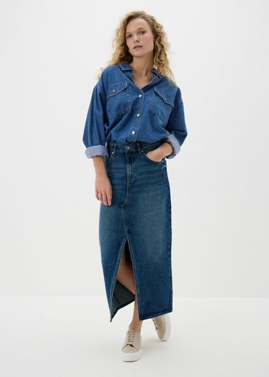 Papaya Petite Mid Wash Denim Midi Skirt