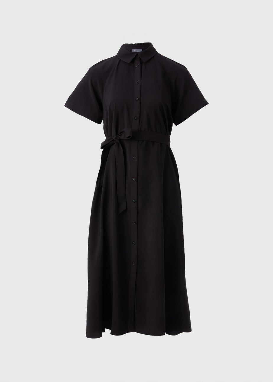 Black Short Sleeve Midi Shirt Dress