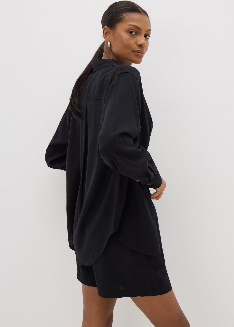 Petite Black Linen Blend Shirt