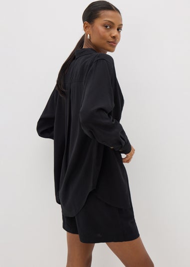 Petite Black Linen Blend Shirt