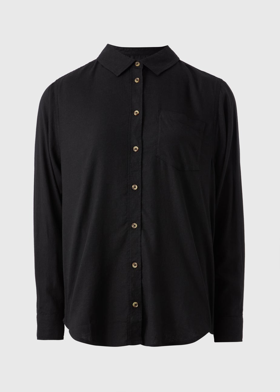 Petite Black Linen Blend Shirt