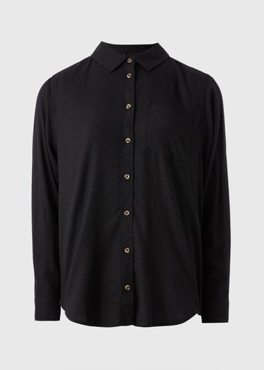 Petite Black Linen Blend Shirt