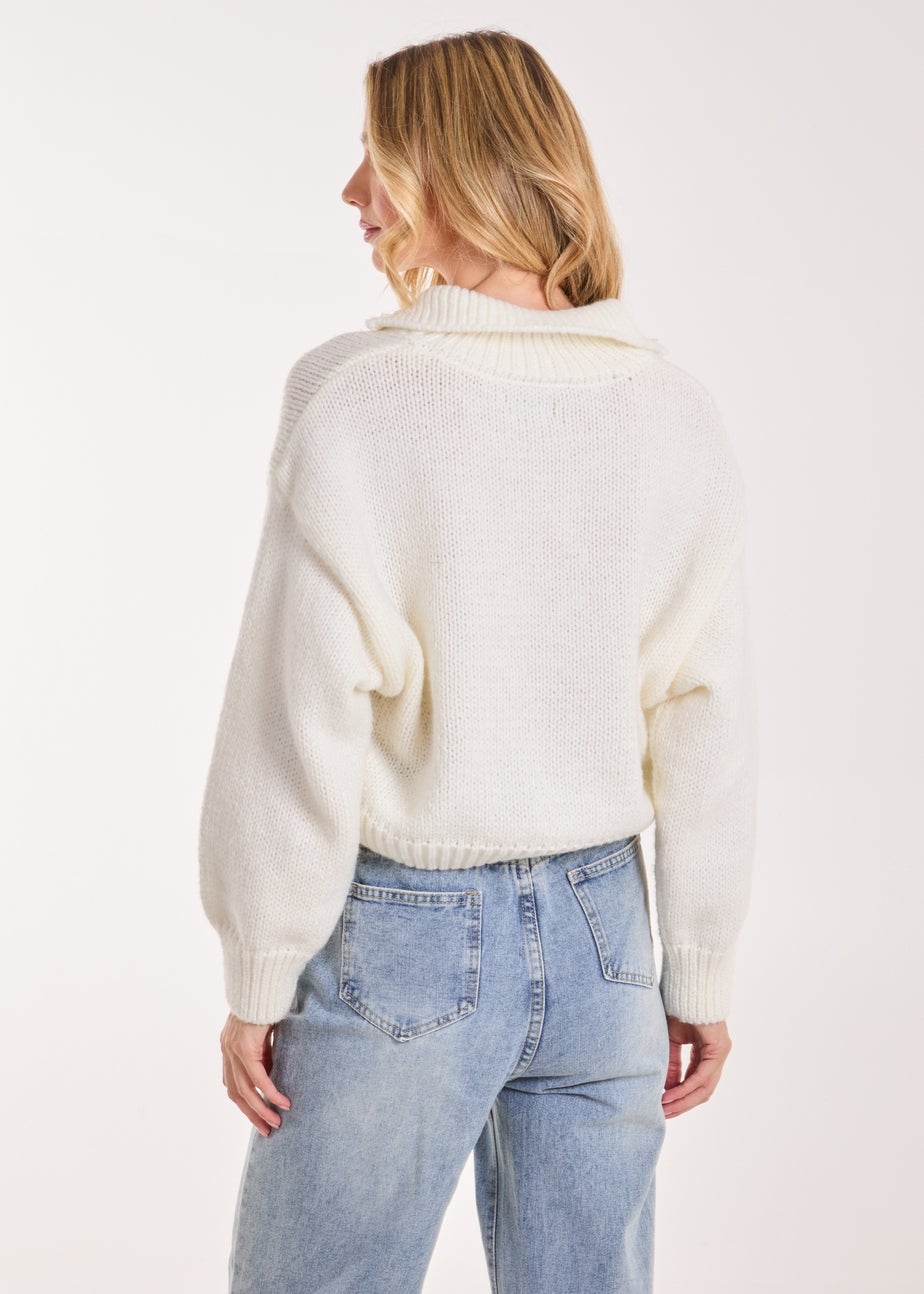 Pink Vanilla Ivory Zip Up Collar Knit Cropped Jumper