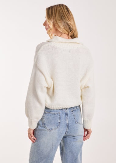 Pink Vanilla Ivory Zip Up Collar Knit Cropped Jumper
