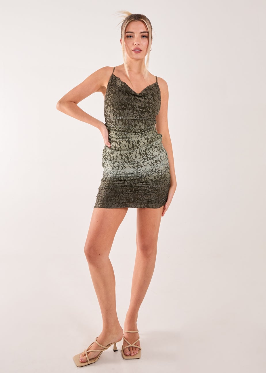 Pink Vanilla Khaki Lace Cowl Ombre Mini Dress