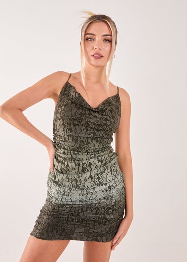 Pink Vanilla Khaki Lace Cowl Ombre Mini Dress