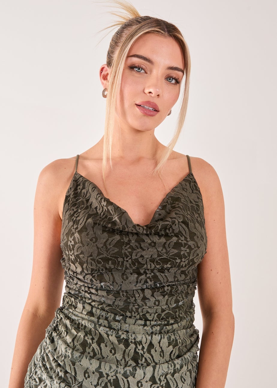 Pink Vanilla Khaki Lace Cowl Ombre Mini Dress