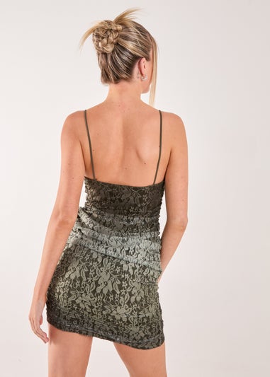 Pink Vanilla Khaki Lace Cowl Ombre Mini Dress