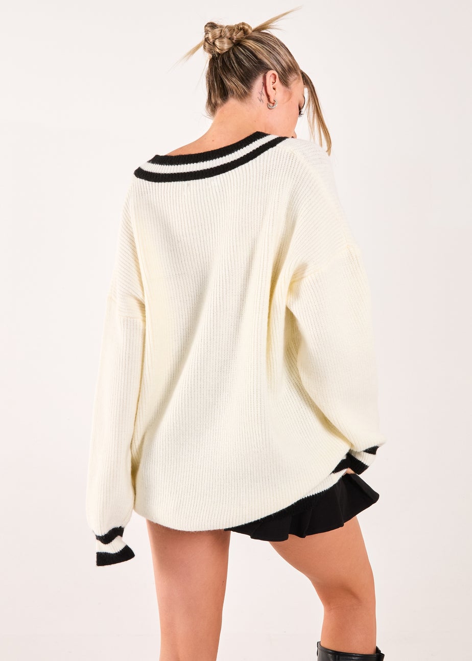 Pink Vanilla Ivory Varsity Knit Oversized Jumper
