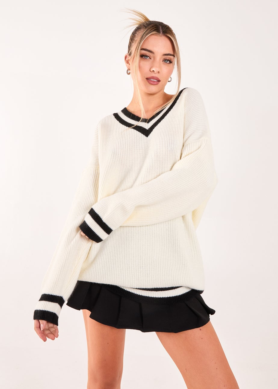 Pink Vanilla Ivory Varsity Knit Oversized Jumper