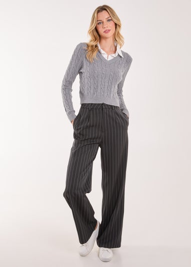 Pink Vanilla Grey Knitted Jumper with Shirt Detail