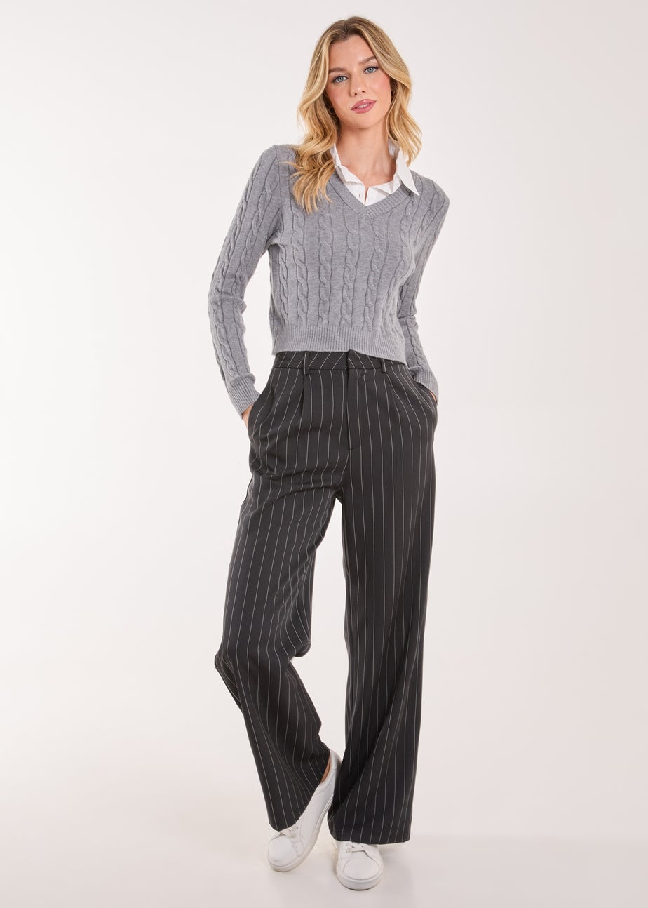 Pink Vanilla Grey Knitted Jumper with Shirt Detail