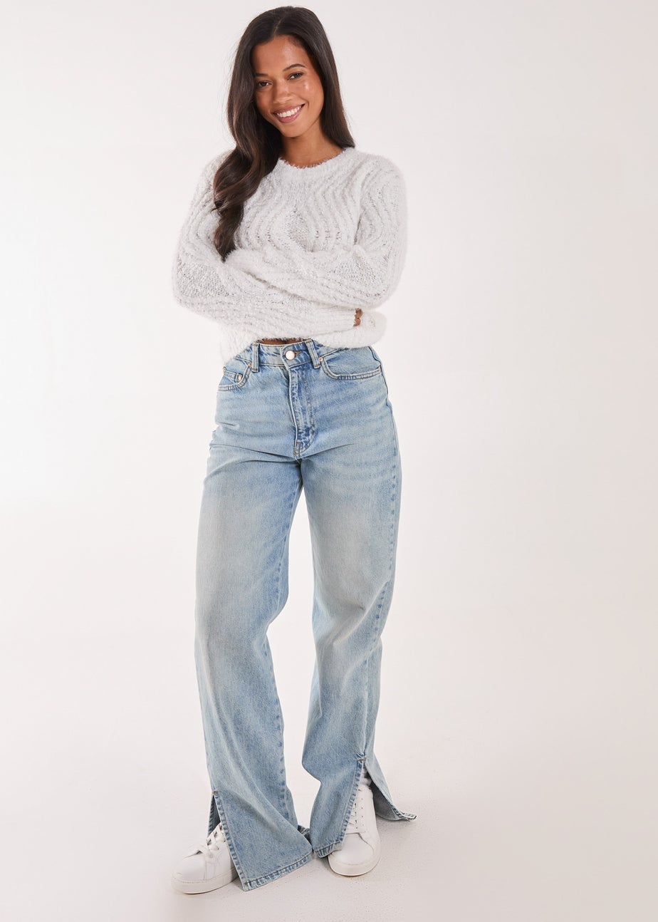 Pink Vanilla Ivory Zig Zag Detail Cropped Knit Jumper