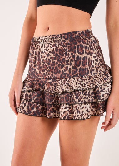 Pink Vanilla Brown Tiered Leopard Ruffle Rara Mini Skirt