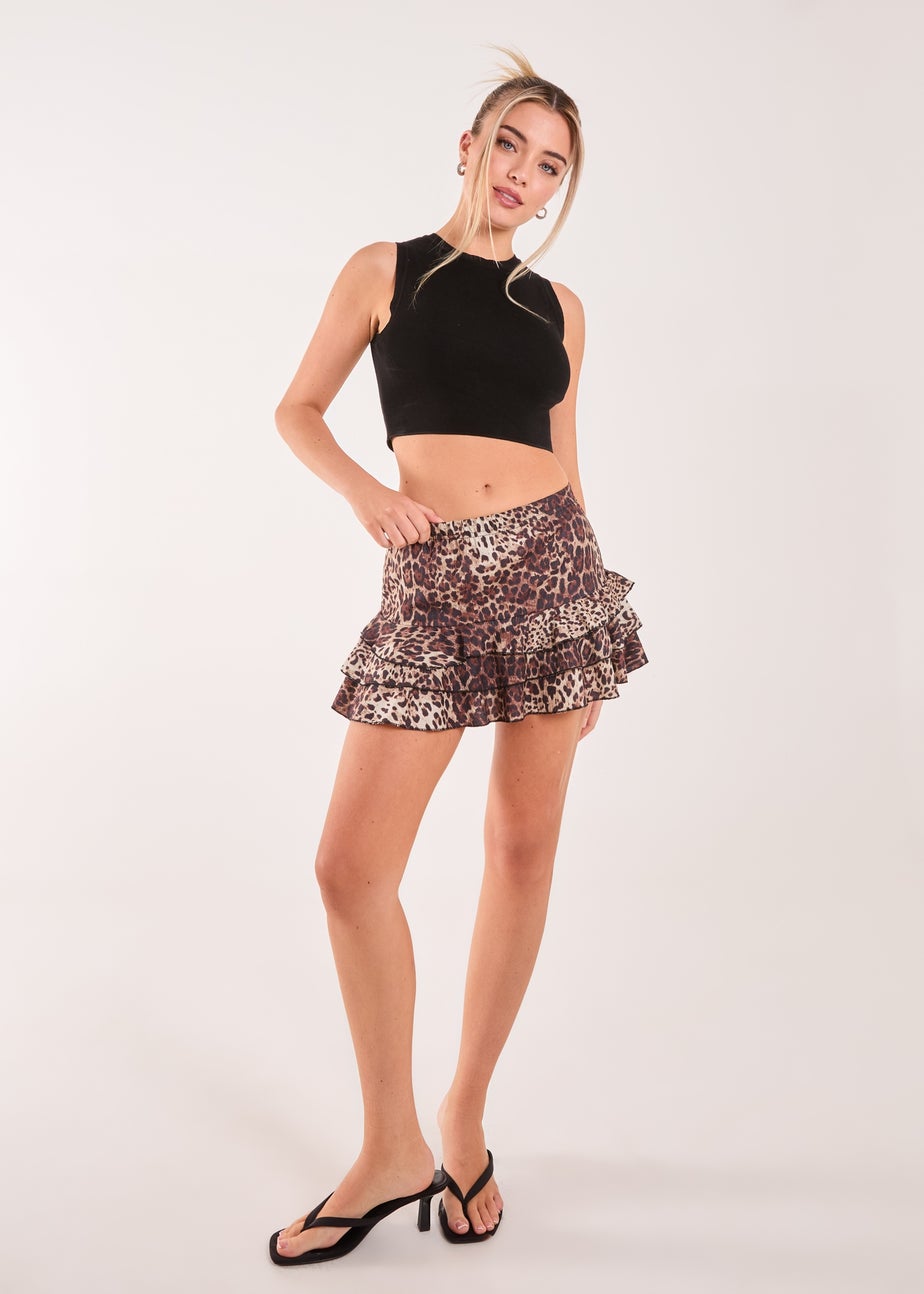 Pink Vanilla Brown Tiered Leopard Ruffle Rara Mini Skirt