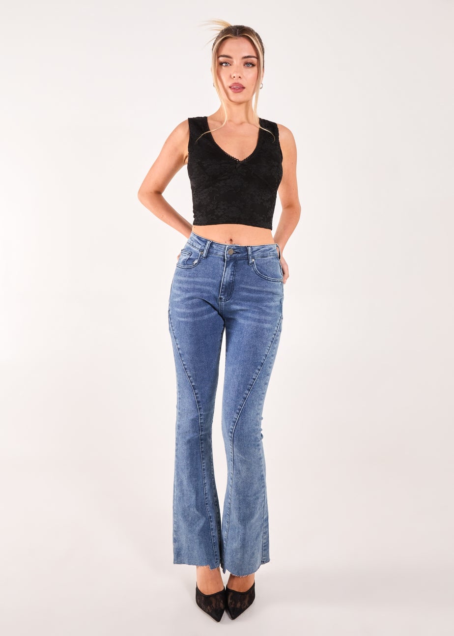 Pink Vanilla Black V Neck Lace Crop Top