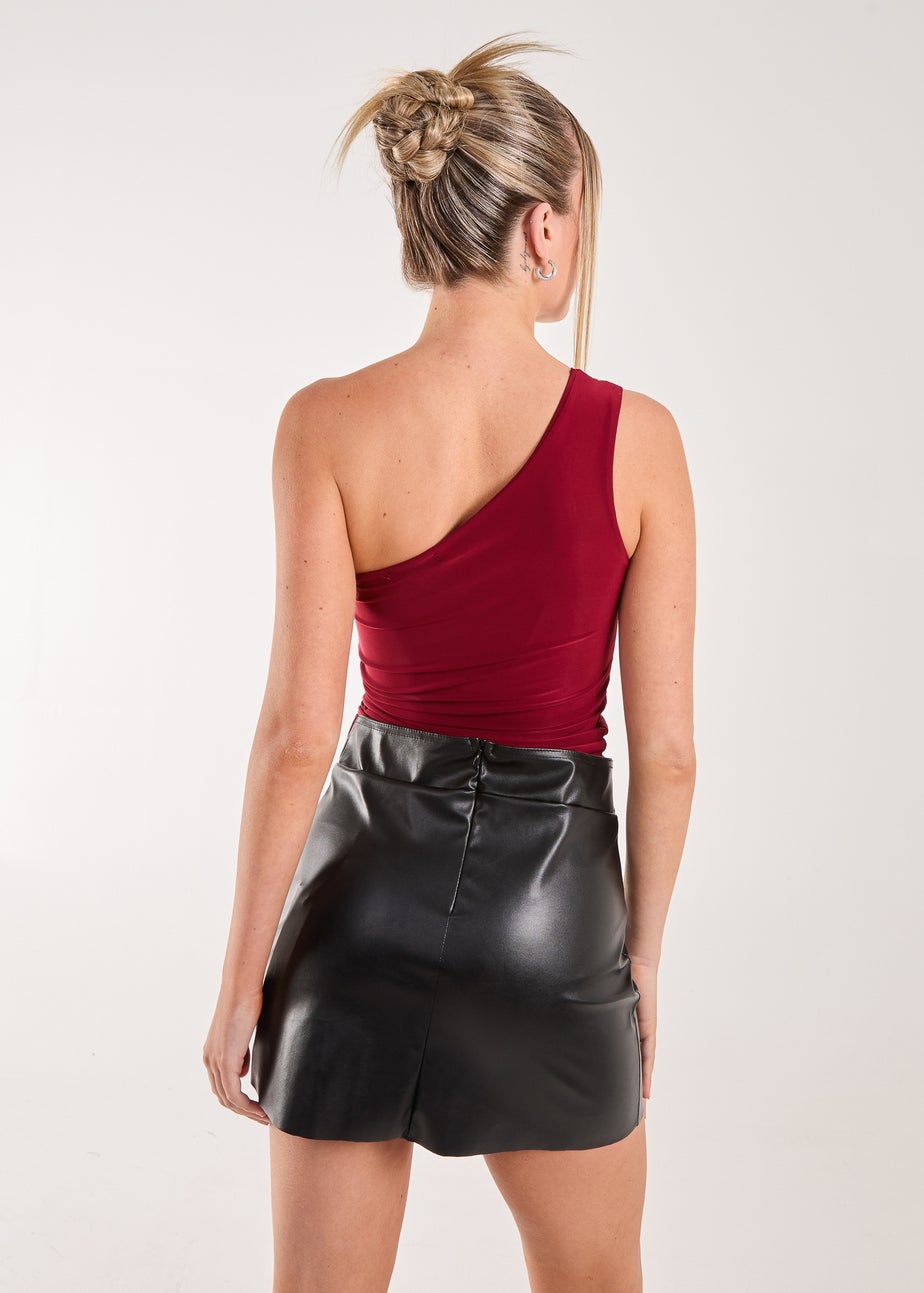 Pink Vanilla Red Asymmetric Side Ruched Top