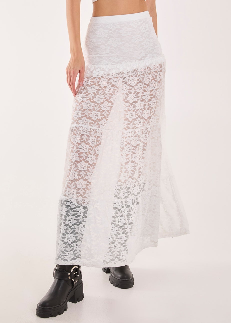 Pink Vanilla Ivory Lace Tiered Maxi Skirt