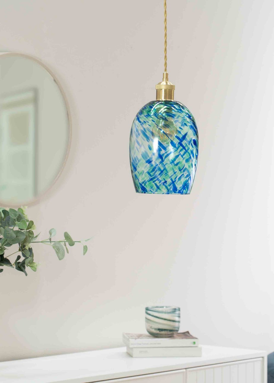 ValueLights India Glass Marble Effect Green Dome Ceiling Pendant Shade