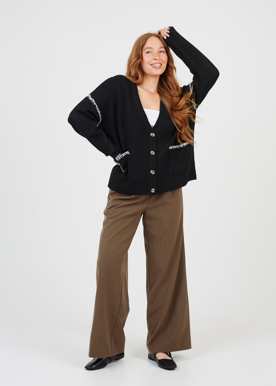 Brave Soul Black Contrast Stitch Button Through V-neck Cardigan