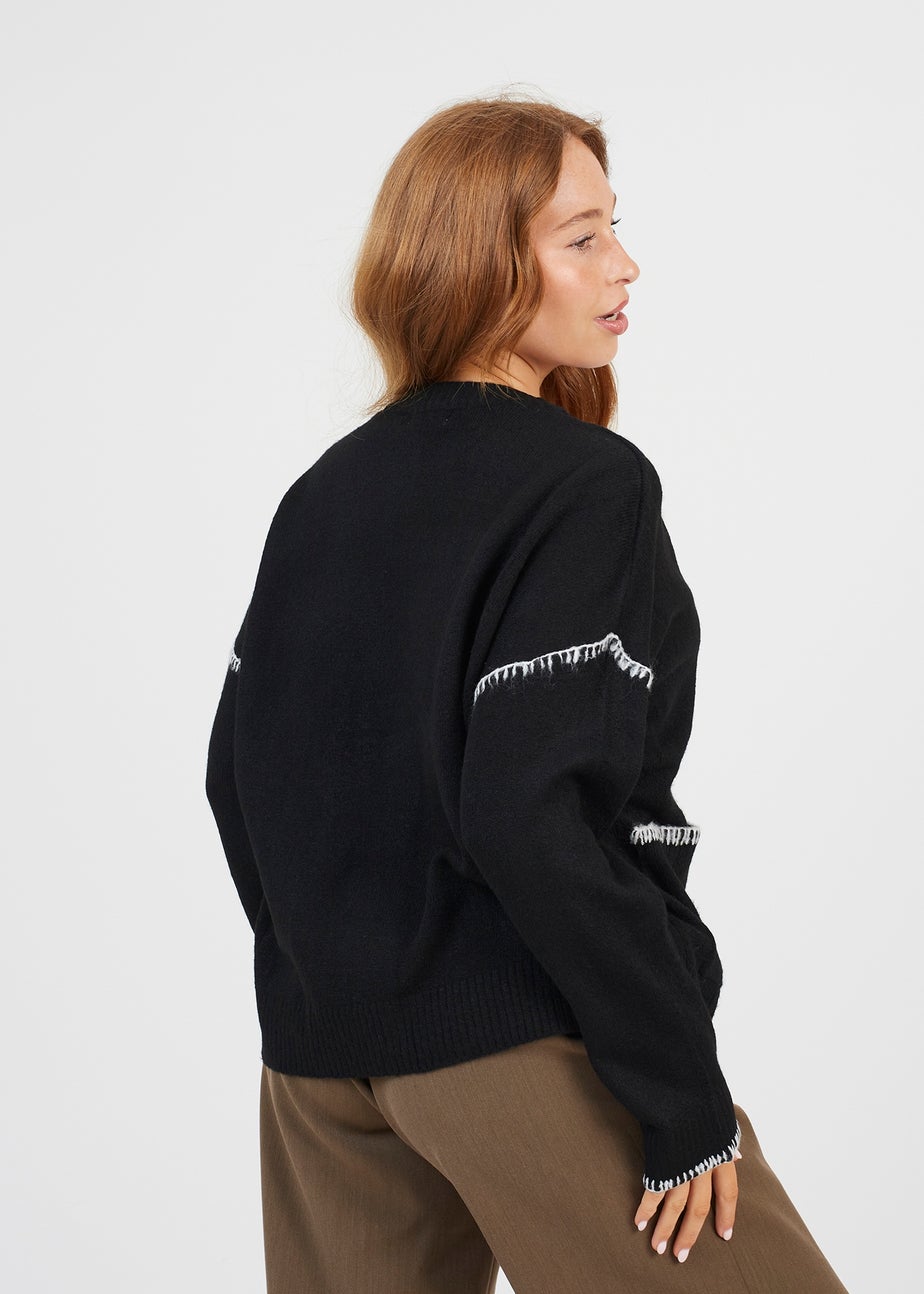 Brave Soul Black Contrast Stitch Button Through V-neck Cardigan