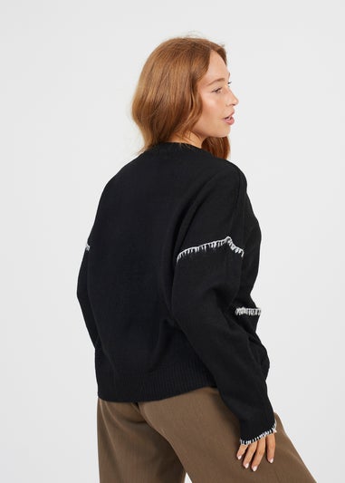 Brave Soul Black Contrast Stitch Button Through V-neck Cardigan