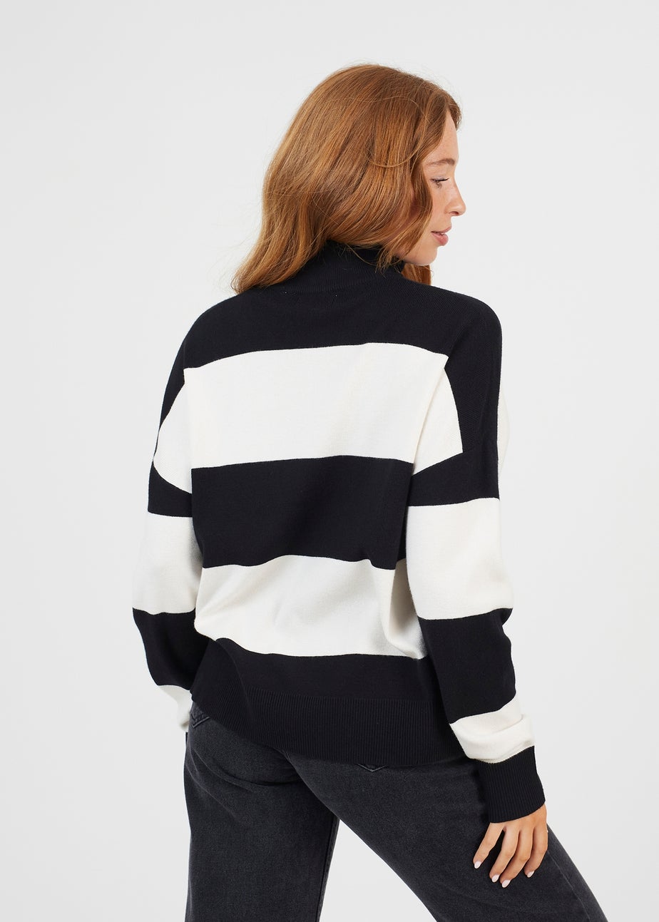 Brave Soul Black Striped Half Zip Knitted Jumper
