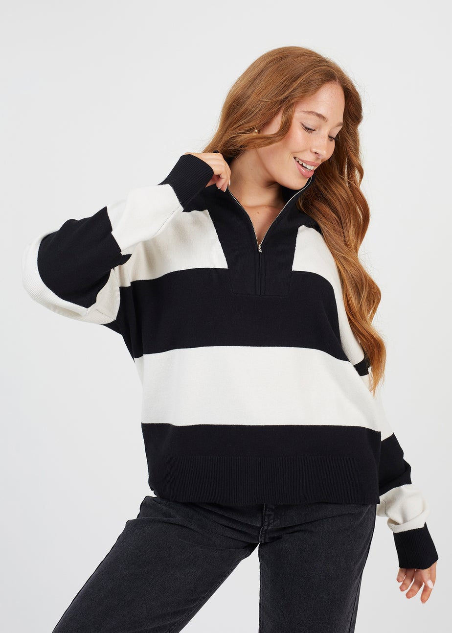 Brave Soul Black Striped Half Zip Knitted Jumper