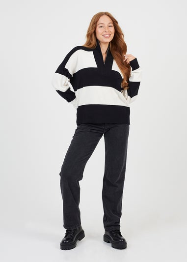 Brave Soul Black Striped Half Zip Knitted Jumper
