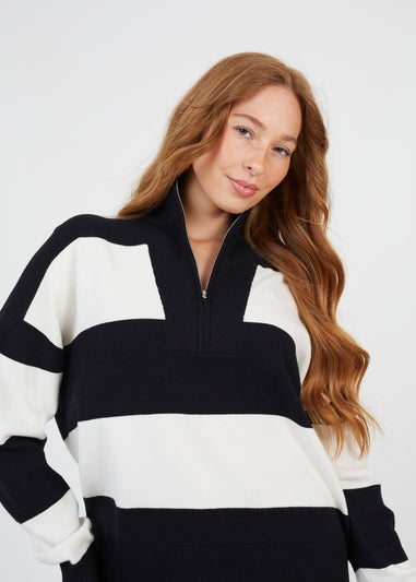 Brave Soul Black Striped Half Zip Knitted Jumper
