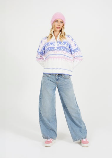 Brave Soul White Fairisle Half Zip Christmas Jumper