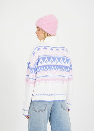 Brave Soul White Fairisle Half Zip Christmas Jumper