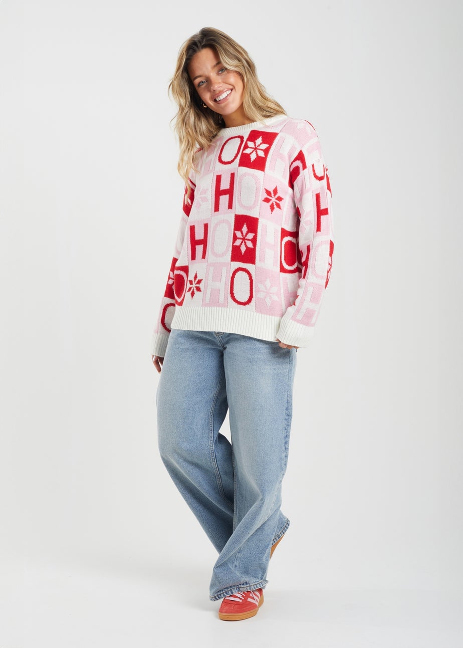 Brave Soul Pink Jacquard Knit Christmas Jumper