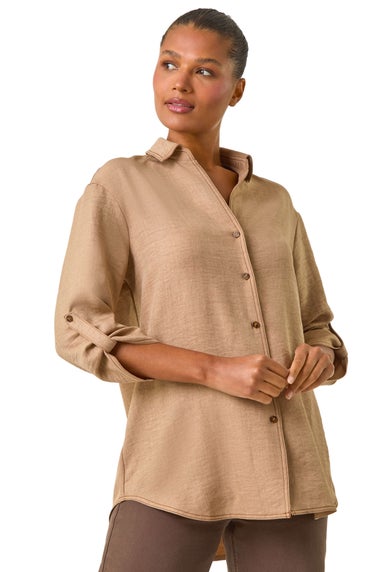 Roman Camel Drop Shoulder Button Detail Shirt