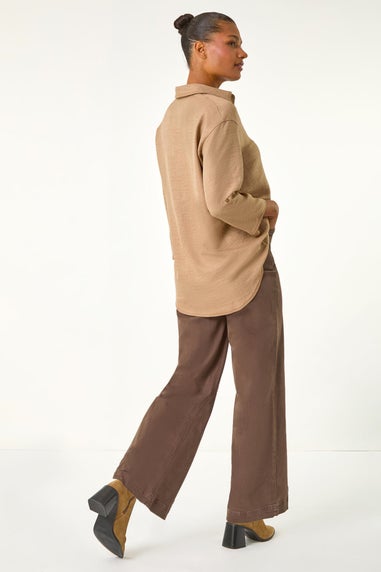 Roman Camel Drop Shoulder Button Detail Shirt