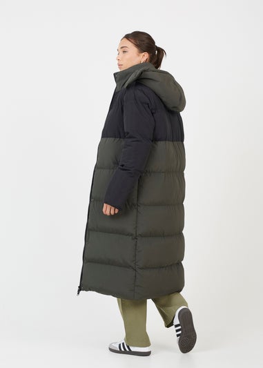 Brave Soul Khaki Colourblock Maxi Hooded Puffer Jacket