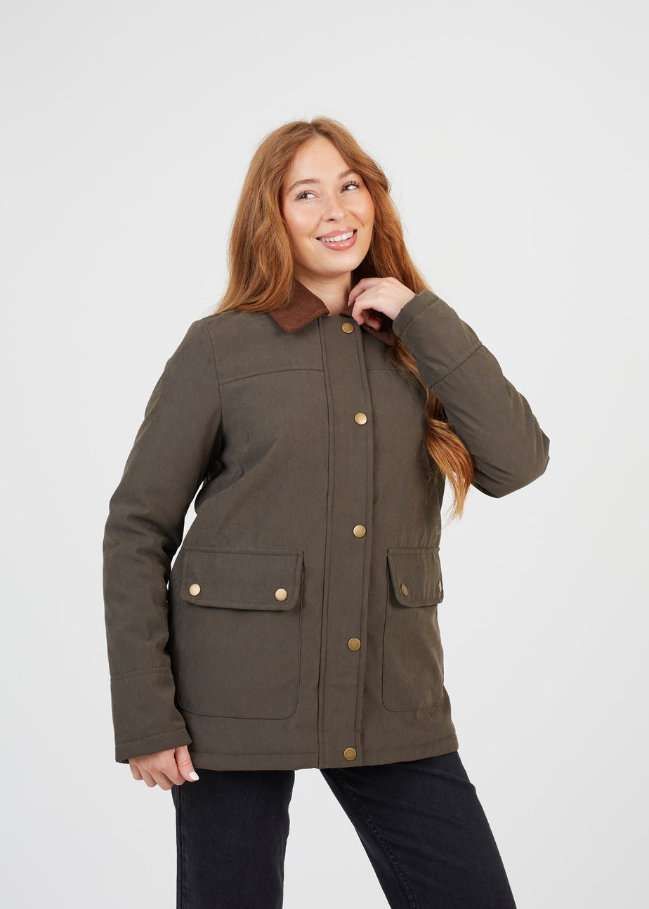 Brave Soul Khaki Twill Jacket with Cord Collar