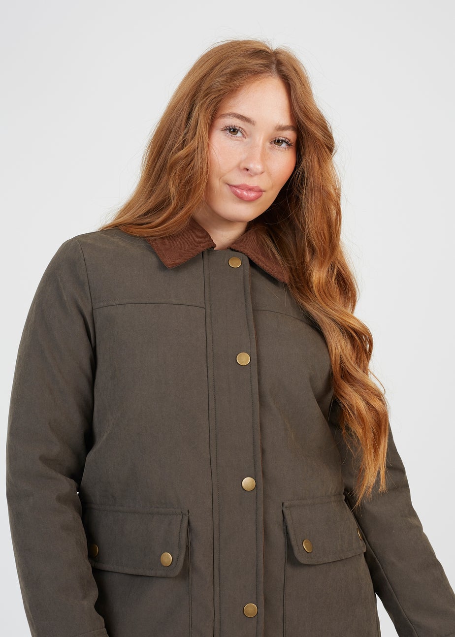 Brave Soul Khaki Twill Jacket with Cord Collar