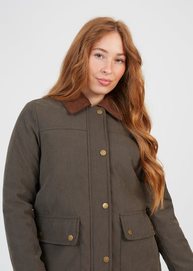 Brave Soul Khaki Twill Jacket with Cord Collar