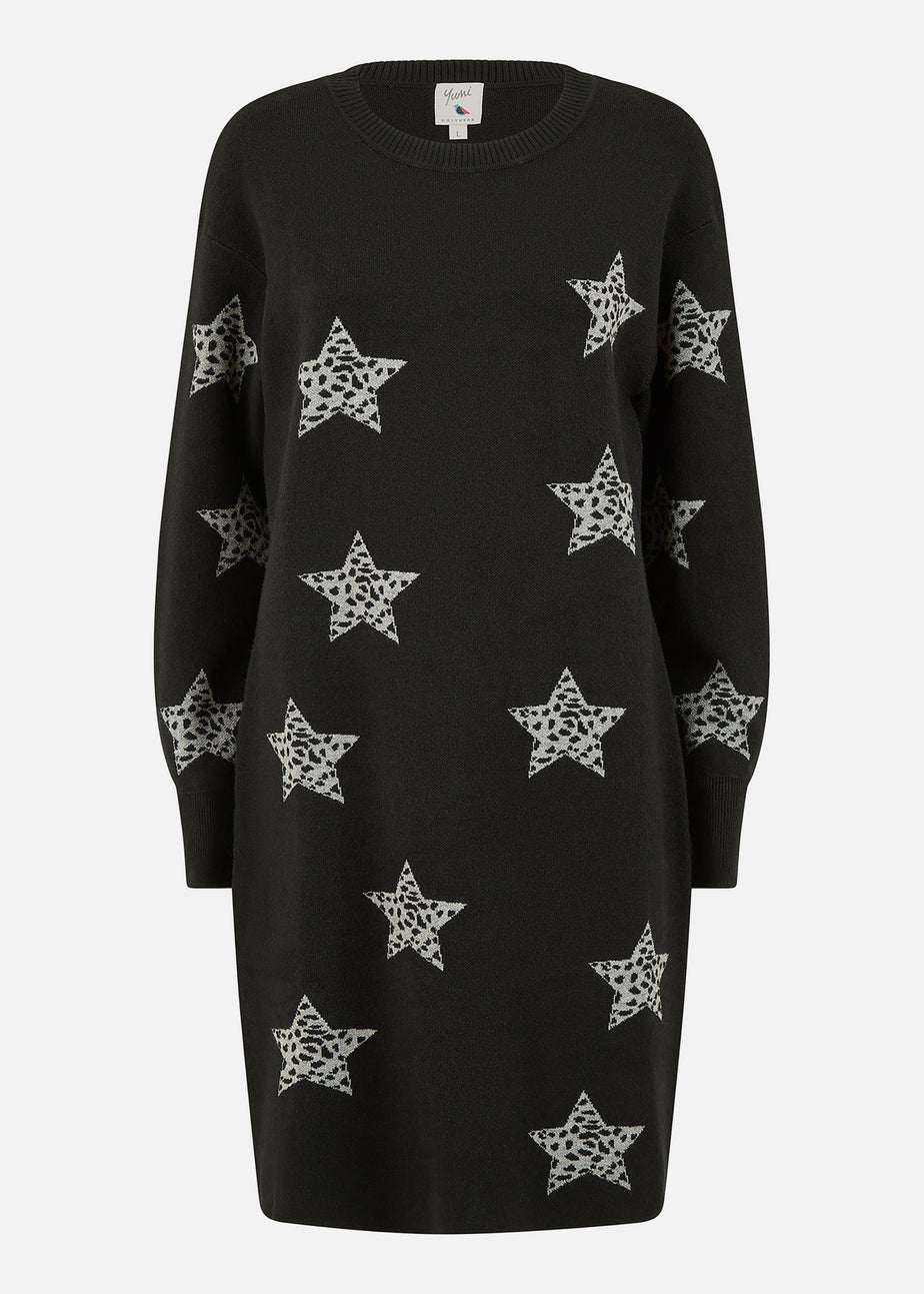 Yumi Black Star Print Relaxed Fit Tunic Dress