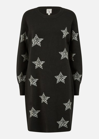 Yumi Black Star Print Relaxed Fit Tunic Dress