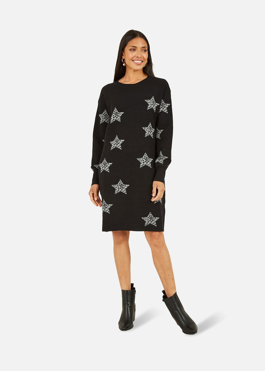 Yumi Black Star Print Relaxed Fit Tunic Dress