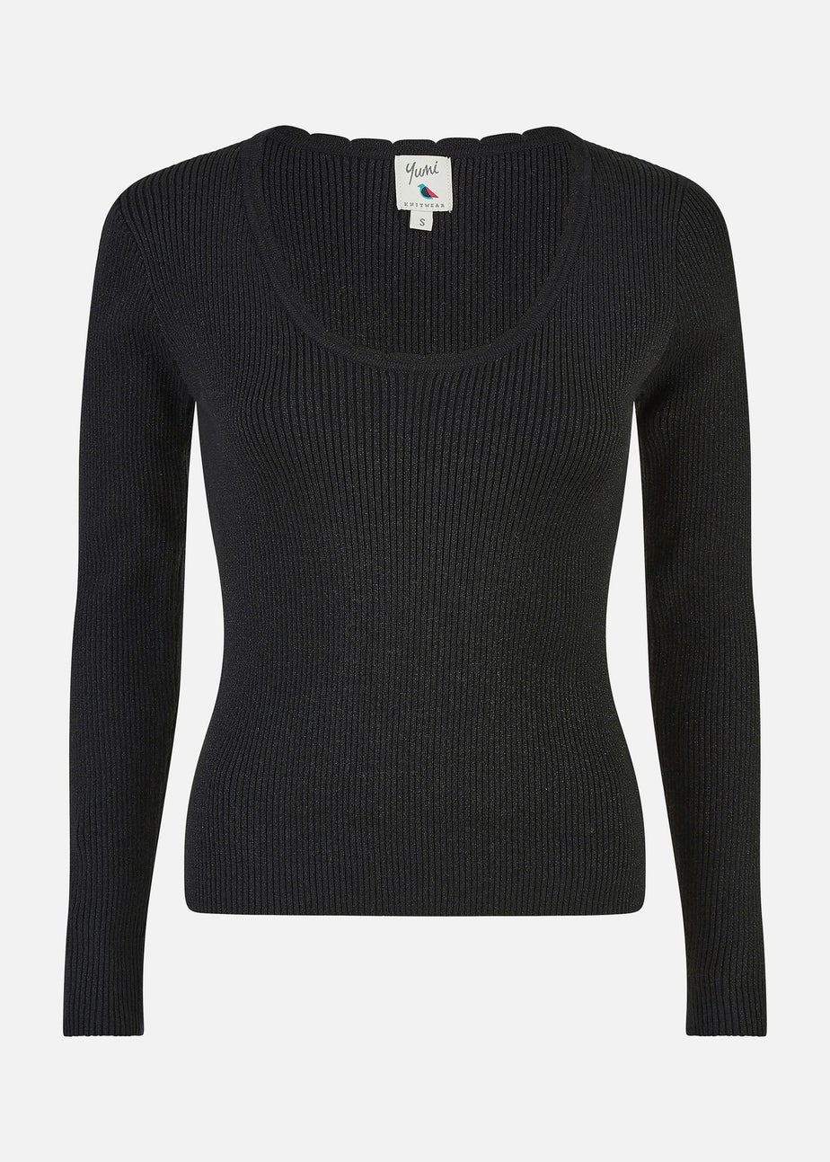 Yumi Black Metallic Knitted Ribbed Top
