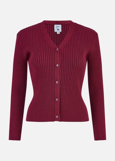 Yumi Burgundy Metallic Rib Knitted Cardigan