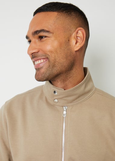 Threadbare Stone Zip Up Popper Collar Pique Thin Shacket