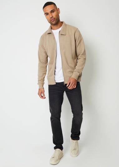 Threadbare Stone Zip Up Popper Collar Pique Thin Shacket