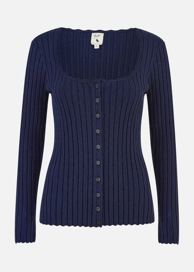 Yumi Navy Fitted Rib Button Up Cardigan