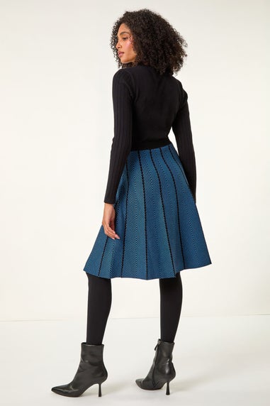 Roman Blue Chevron Print Belted Jumper Dress