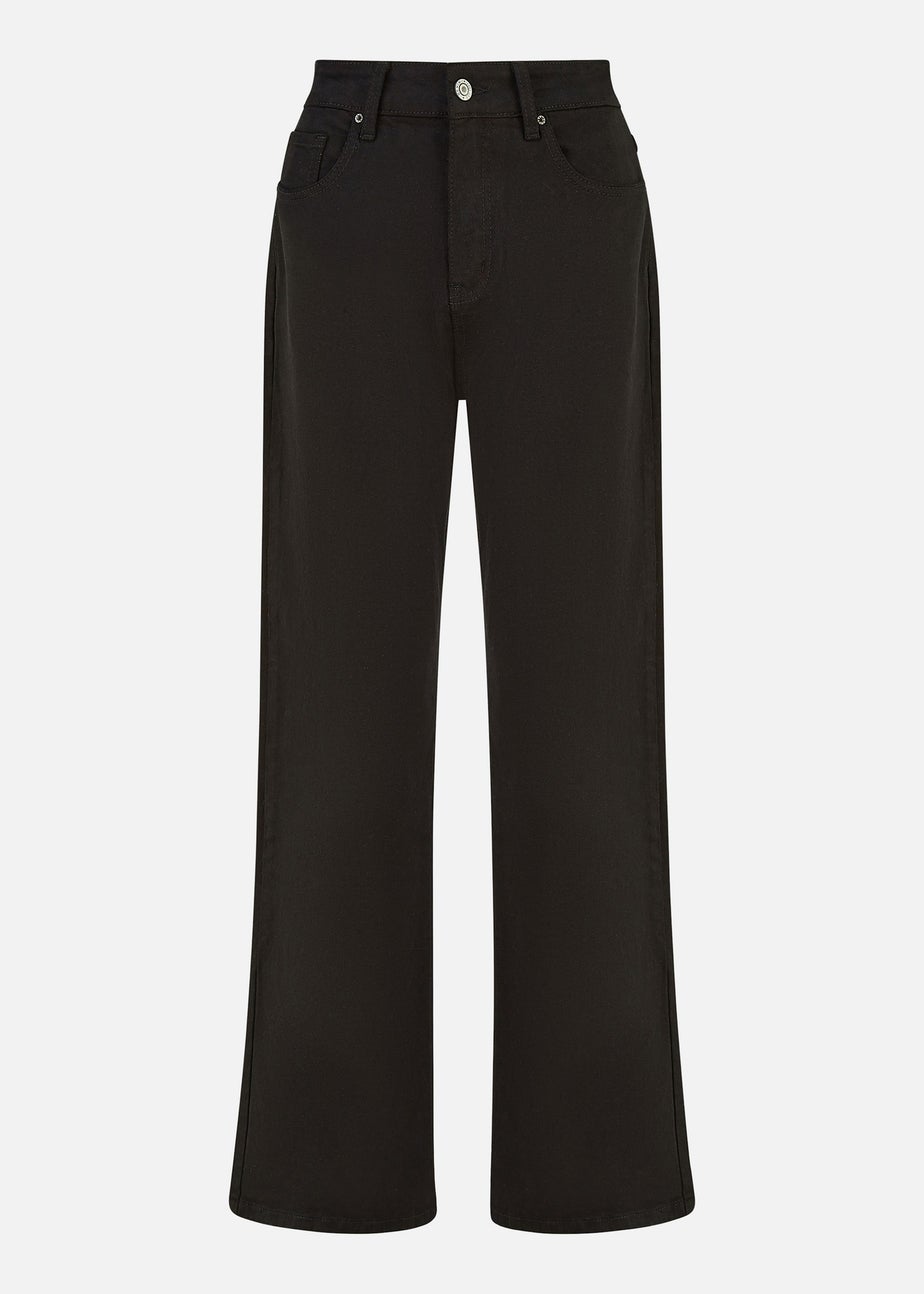 Yumi Black Stretch Canvas Wide Leg High Waist Jeans