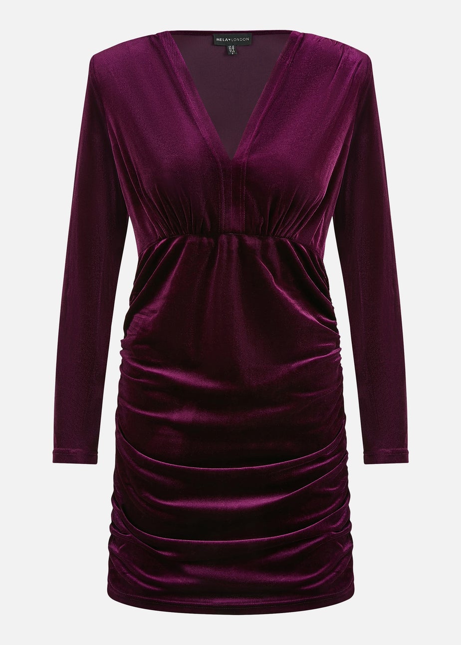 Mela Plum Velvet Fitted Long Sleeve Mini Dress